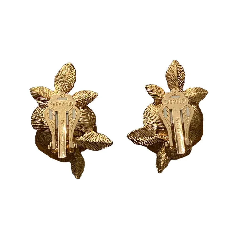 Vintage American Beauty Rose Clip On Earrings Sarah Coventry MCM 60s Sarah Cov - Picture 3 of 6